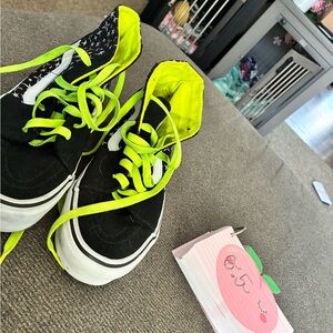 Vans High-Top Sneakers in Black and Neon Yellow